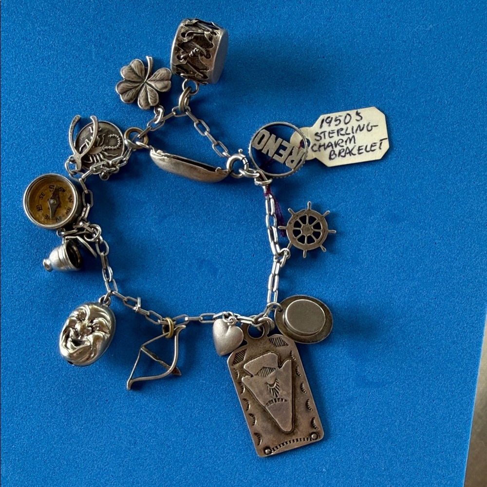 Sterling Silver Vintage Charm Bracelet with Mixed Charms - Silver